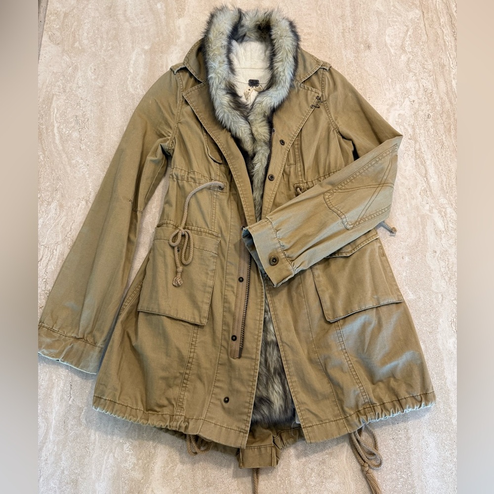 Free people faux fur utility jacket- removable fur